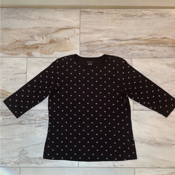 Christopher & Banks Tops - Christopher & Banks Dark Brown Leaf Print 3/4 Sleeve Cotton Tee - Size Large